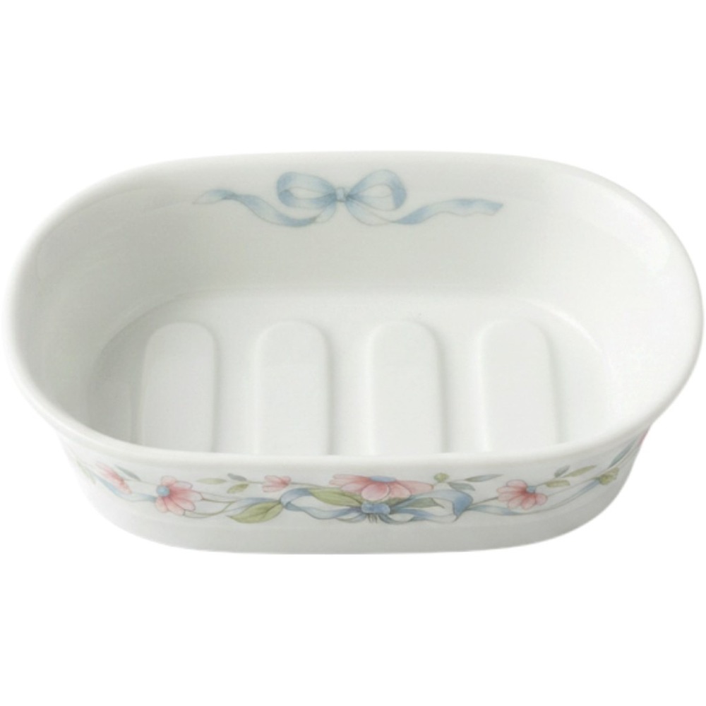 Vtg Princess House Porcelain Soap Dish Blue Ribbon Floral Handmade cottagecore